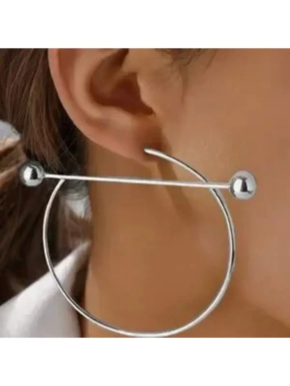 Silver Tone Oversized Hoop Earrings Modern Statement